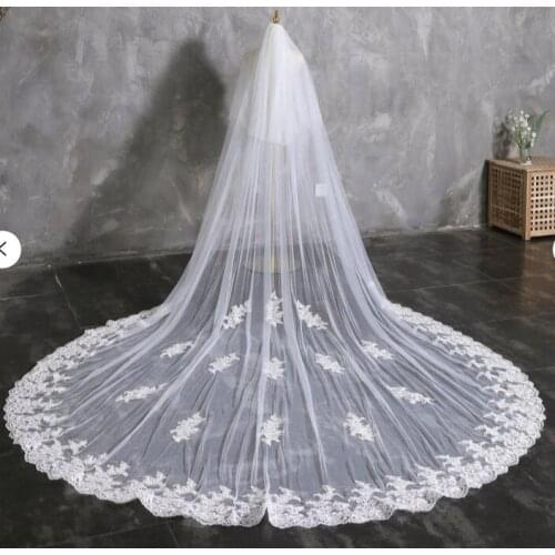 Royal Soft Tulle Handmade Charm Bridal Veil With Lace Edge | Cathedral Long Wedding Veil | Custom Length Bridal Veil | Bridal Ha