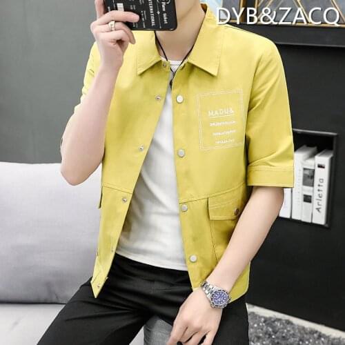 Summer Middle Sleeve Jacket Men Lapel Simple Casual Overalls on The Clothing Trend Handsome Shirt Jacket Thin Yellow Men Jacket