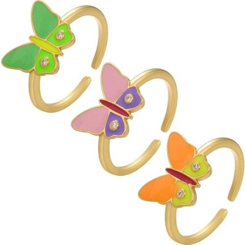 Trendy Color Enamel Butterfly Open Fingers Ring For Women Sweet Romantic Engagement Wedding Party Jewelry Wholesale