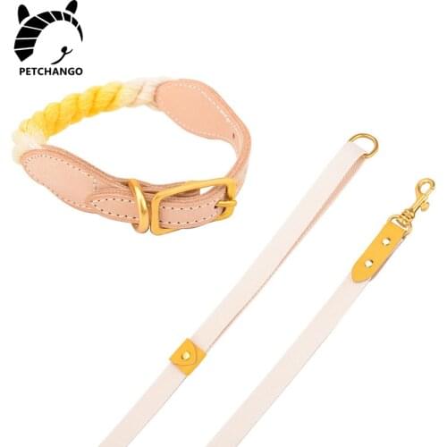 Soft Dog Collar and Leash Set Adjustable Leather & Cotton Collar Matching Leash for Small Medium Large Dogs Pet Dog Accessories