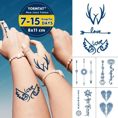 Juice Lasting water transfer Tattoo Sticker Antler Love Cupid Arrow Angel Wing Flash Tatoo Female Body Art Fake Tatto Male