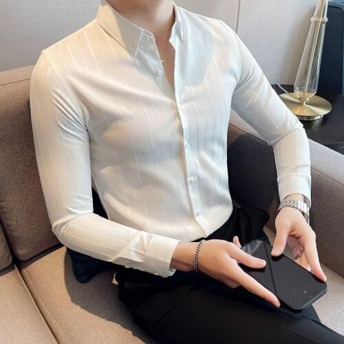 2021 New Business Casual Shirt Men Long Sleeve Slim Striped Shirts High-quality Social Office Formal Dress Shirts Streetwear