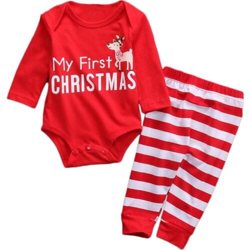 New Infant Baby Girls Deer Clothing Cotton Long Sleeve Romper Tops Long Pants Winter Christmas Outfits Set Two Piece
