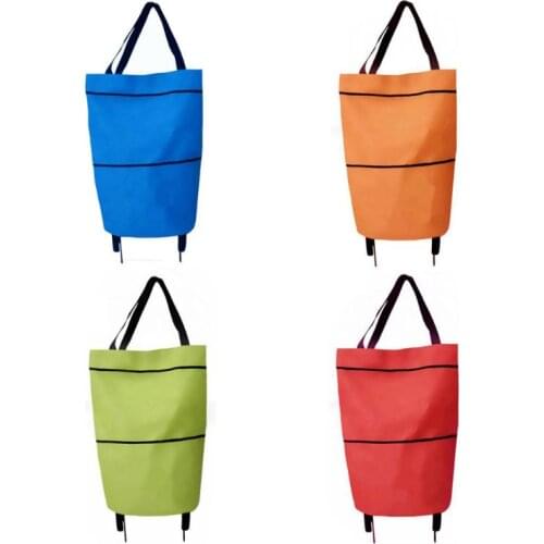 Portable Foldable Shopping Trolley Bag Cart Waterproof Oxford Tote Basket Reusable Grocery Bags Rolling Wheels Shopping