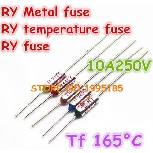 RY 50pcs/lot New Micro thermal fuse 10A250V Tf 165 Degrees TF165 C Mini temp fuse metal shell Thermal Cutoff