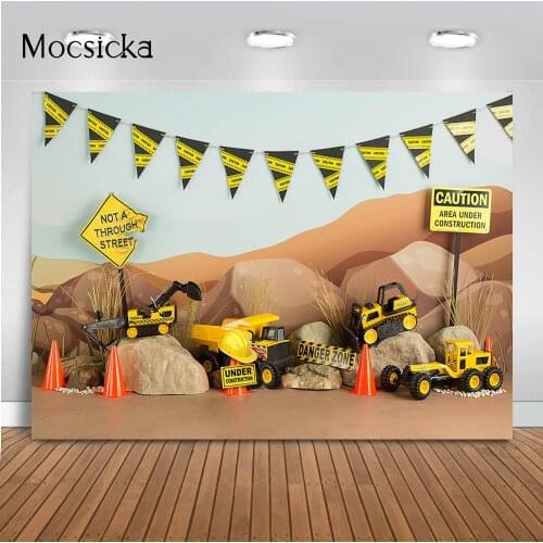 Construction Newborn Kids Cake Smash Birthday Portrait Backdrop Architecture Transporter Muck truck Photo Background Desert Prop