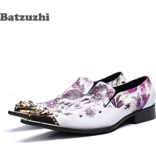 Batzuzhi Italy Style Men Shoes Formal Genuine Leather Dress Shoes Men Pointed Metal Tip Slip on Party & Wedding Shoes Men,Big 12