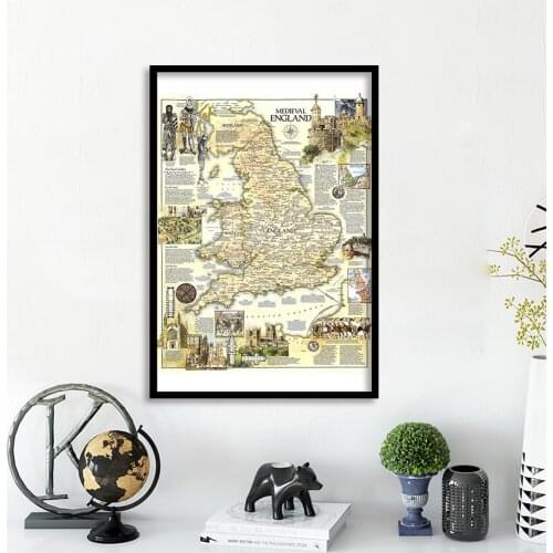 60x90cm Medieval Map of The England Vintage Wall Art Poster HD Printed Vinyl Canvas Painting Living Room Home Decor