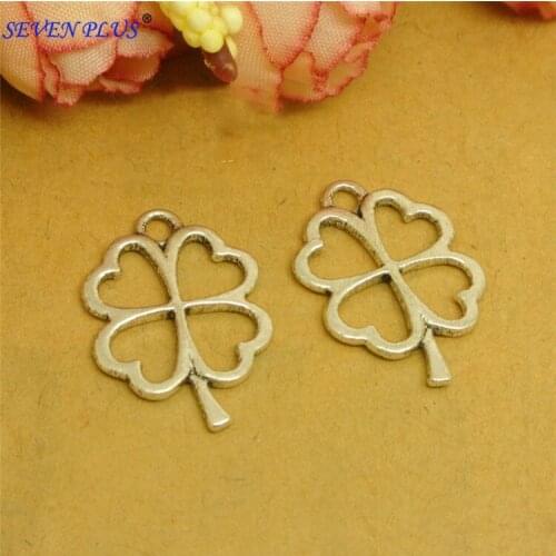 High Quality 20 Pieces/Lot 17mm*24mm Antique Silver Plated Hollow Out Four Leaves Clover Charms