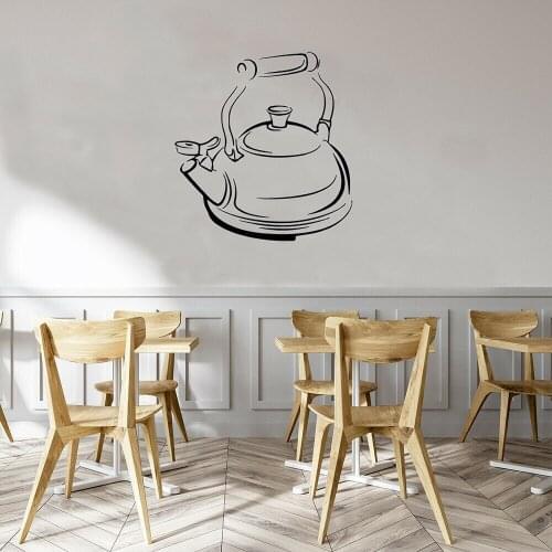 WJWY Teapot Tea Time Cafe Interior New Design Art Mural Wall Vinyl Home Decor Kithchen Wall Sticker Poster Wallpaper