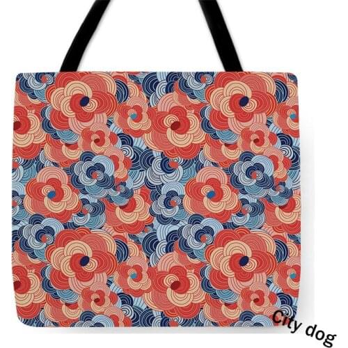 Ukiyo-e Japanese Abstract artistic geometry Color texture linen Bag Groceries Daily Use Reusable Travel Casual Shopping Bag