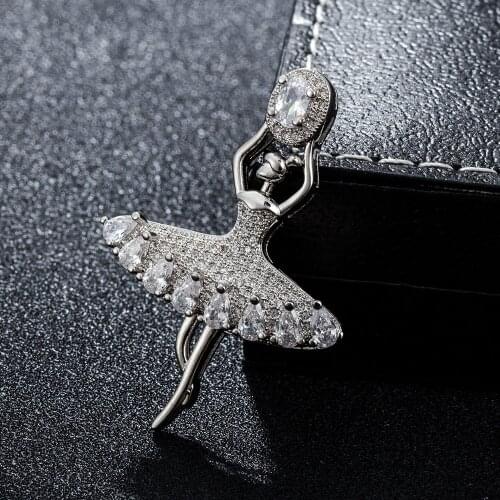 FARLENA Jewelry Delicate ballerina girl Brooch for Women Dress Scarf Pins Fashion Micro-inlaid Zircon Crystal Brooch