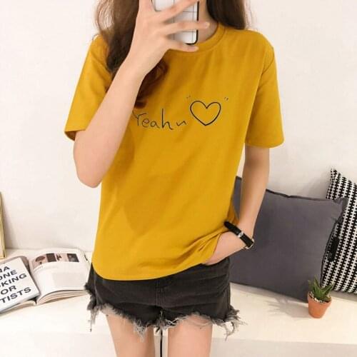 Women Tshirt Letter Heart Halajuku Casual Funny Short Sleeve O Neck T- shirt Unisex Lady Girl Top Tees