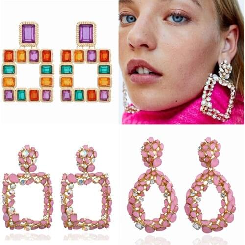 3 Styles Hollow Water Drop Women Drop Earrings Colorful Rhinestone ZA Lady Ear Jewelry Exaggerated aretes de mujer ET1082