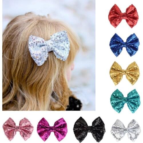 1Pcs Kids Girls Big Glitter Bow Hair Clips Cute Baby Embroidery Sequins Hairpins Colorful Boutique Barrette Hairclips Headdress