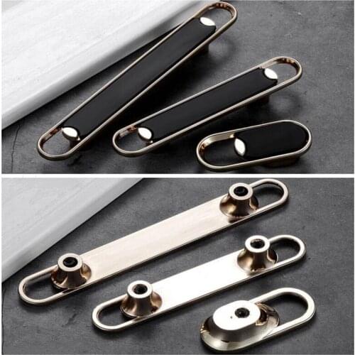 1pcs Modern Cabinet Furniture Handle Oval Paper Clip Design Black Gold Zinc Alloy Knob Handles Nordic Wardrobe Shoe Pulls