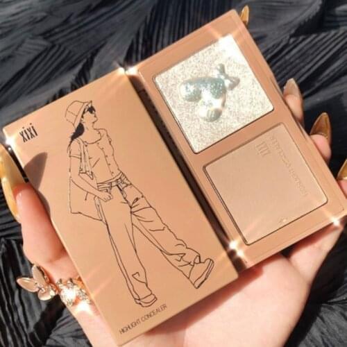 2 Colors Facial Makeup Highlighter Bronzer Palette Make up Brush Glow Shimmer Brightener Contour Eye Shadow Powder Cake