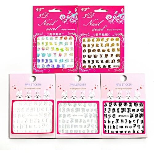 5 color Nail Art Sticker 3D Nail Decal Gothic Font Words Character Nail Sticker Decals Nail Decoration DIY 1Set