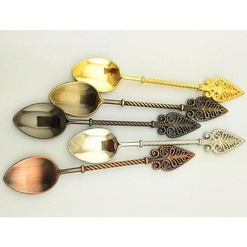 5pcs/lot New Retro alloy coffee spoon ice cream scoop ladle marmalade gold and silver copper dessert spoon KV 054