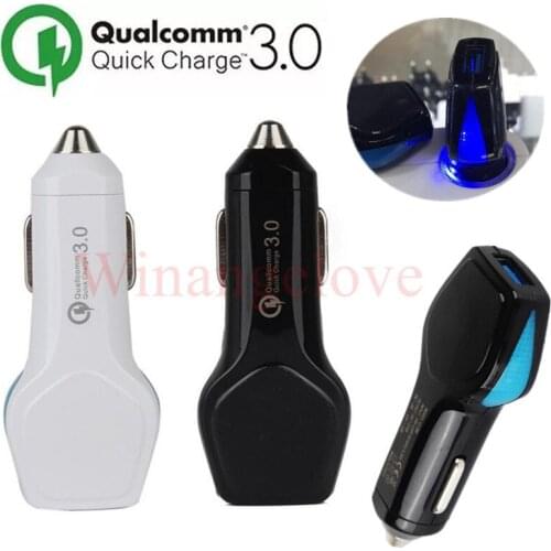 50pcs 5V 2.4A 9V 2A Quick Charger 3.0 QC 3.0 Fast Charge With blue LED Light Mobile Phone Car-Charger For iPhone X 8 7