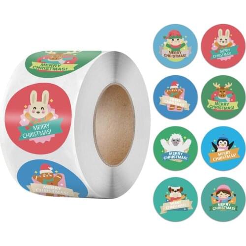 500PCS/ROLL Christmas Sticker 8 Designs Pattern Cartoon Sticker for Kids Toys Christmas Gift Waterproof Adhesive Labels