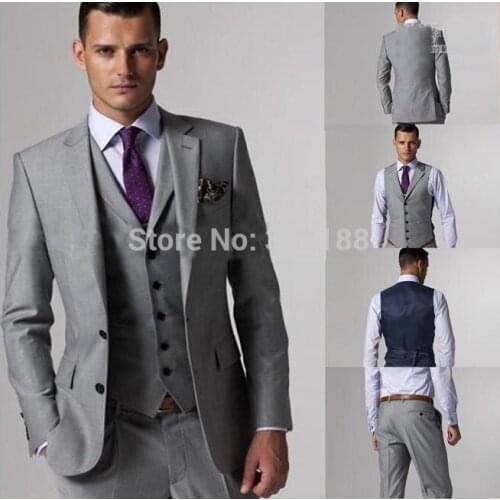 FREE shipping 2 Buttons Double Vent Groom Tuxedos Notch Lapel Groomsman Suits (Jacket+Pants+Tie+Waistcoat)/best man suitswedding