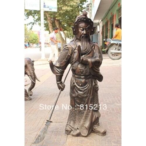 Bi00319 36" Huge Chinese Bronze Warrior War Guan Gong 9 dragon Guan Yu Hold Sword statue