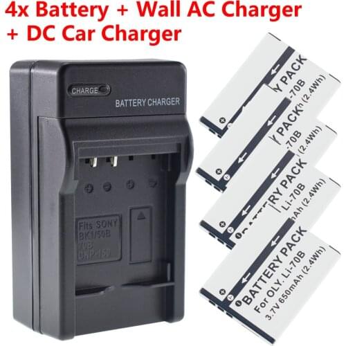 Four LI-70B Battery + Charger for Olympus VG-120 140 VG150 VG160 VR-120 VR130 VR140