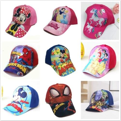 New Baby Boy Girl Hat Children Cute Cartoon Cars Mickey Spiderman Frozen Print Baseball Caps Kids Popular Hip Hop Kids Snapback