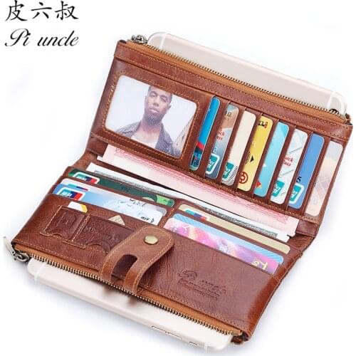 Man Wallet Vintage Genuine Leather Wallet Anti Theft RFID Long Zipper Male Money Bag Card Holder Coin Purse Wallet Men