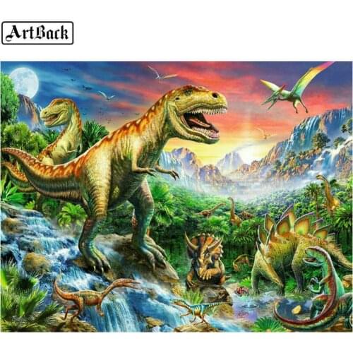 Full square 5d diy diamond painting dinosaur picture 3d round diamond mosaic Jurassic era animal diamond embroidery sticker