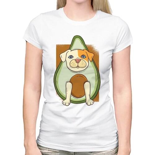 Kawaii Avocado Bull Terrier Puppy Dog funny t shirt femme summer new white short sleeve casual women tshirt cute streetwear