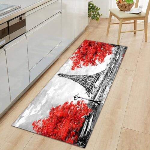 Kitchen Carpet Home Entrance Doormat Bedroom Bedside Eiffel Tower Pattern Decor Floor Rug Hallway Balcony Bathroom Anti-Slip Mat