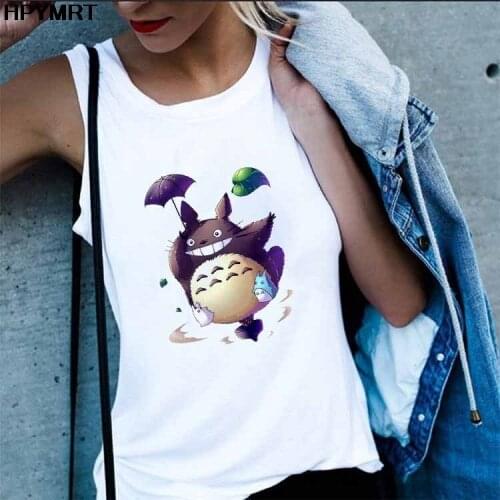 White Tank Top Women Summer Streetwear Kawaii Cartoon Totoro Print Tshirts Cute Sleeveless Vest Dropship Tops Clothing Female