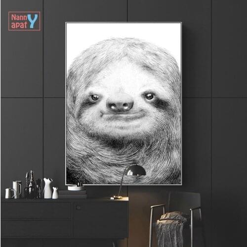 Cute Animals Poster Abstract Black and White Sloth HD Print Canvas Painting Lovely Nursery Baby Room Decor Wall Art Pictures