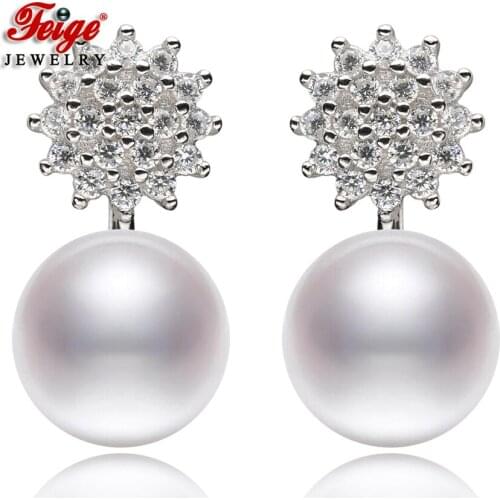 Fashion Design 925 Sterling Silver 2 Colors Freshwater Pearl Stud Earrings for Women Anniversary Gifts Fine Earrings FEIGE