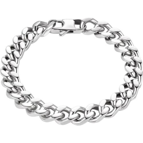 Cuban Style Mens Bracelet Classic Flat Buckle Design Solid High Brightness Stainless Steel Hip Hop Trend Boy Charm Accessories
