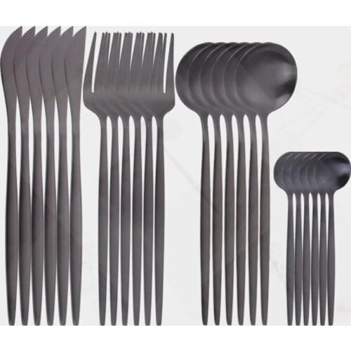 Matte Tableware Set Stainless Steel Cutlery Set Spoon Fork Knife Set Dinnerware 24pcs Black Kitchen Tableware Dropshipping