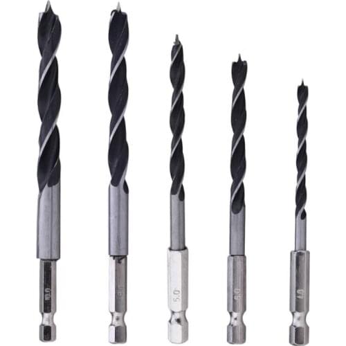5pcs Drill Bit Set 1/4" Hex Shank Wood HCS Drill Bit Set 4 5 6 8 10mm Quick Change Metalworking Tools Hex Cordless Screwdrivers