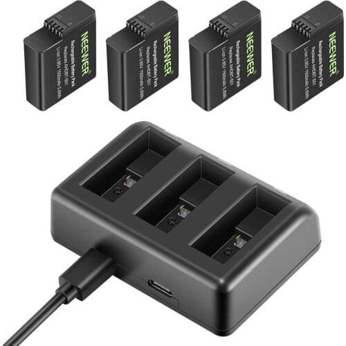 Neewer Battery Charger Set For GoPro Hero 8/Hero 7/Hero 6/Hero 5 Black/Hero (2018)(4-Pack 1500mAh AHDBT-501 Replacement Battery