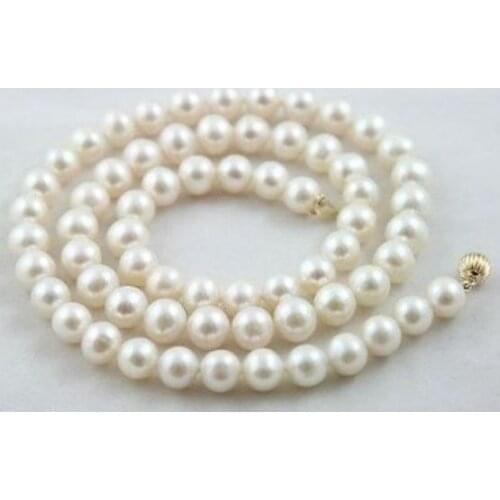 Natural 7-8MM White Cultured Akoya Pearl Necklace AAA 18"