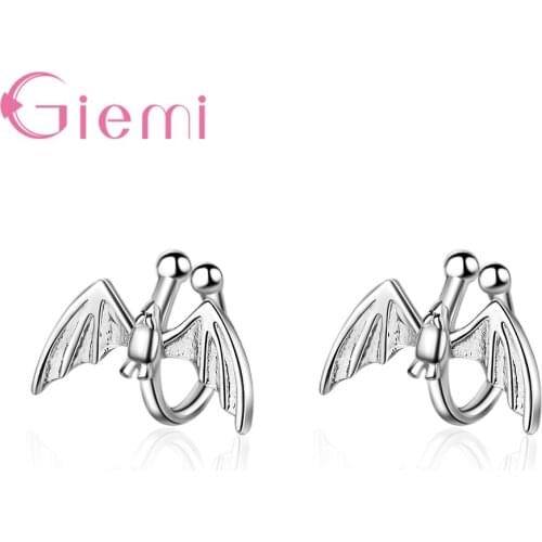 New Statement Lovely Animal Bat Women Ear Clips Jewelry 925 Sterling Silver Stud Earrings Wings Design Korean Style Jewelry Gift