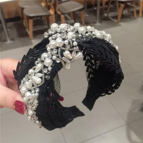 Women Luxury Pearl Hairbands Knotted Lace Headband Bezel for Hair Baroque Wide Crystal Hair Hoop Fashion Lady Hair Accessories