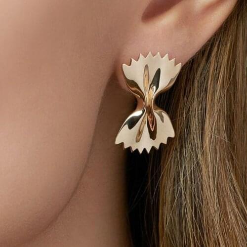Original Gold Tone Bowknot Stud Earrings For Women 2021 Sweet Origami Korean Earrings Femme Bijoux Earings Jewelry