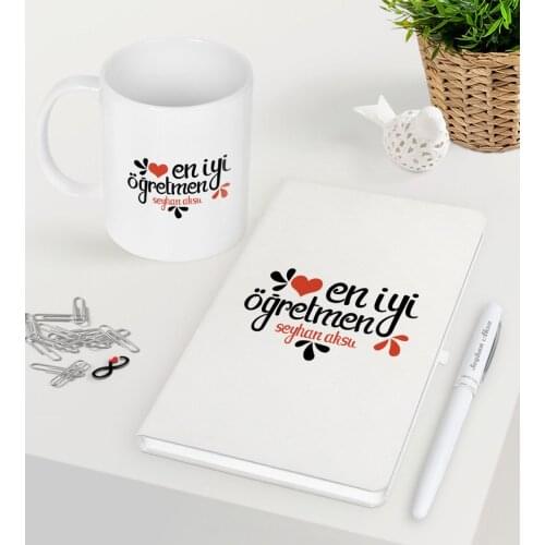 Personalized Best Teacher White Notebook Pen Mug Seti-6