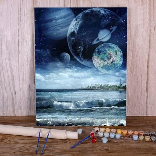 Landscape Moon Paint By Numbers Set Oil Paints 40*50 Oil Painting Handmade For Kids Handicraft