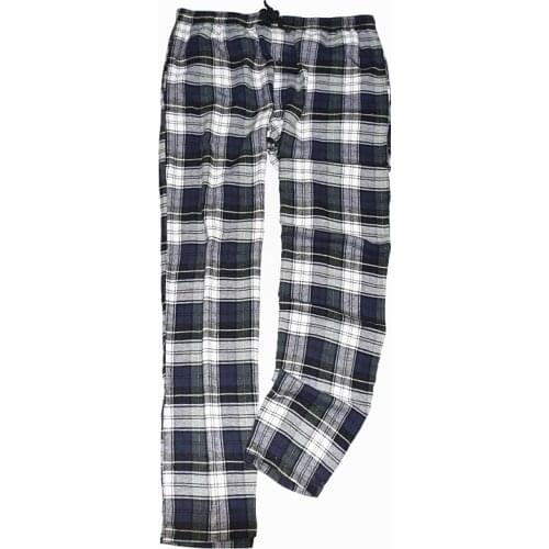 Pajama Long Pants For Men Autumn Cotton Brushed Plaid Trousers
