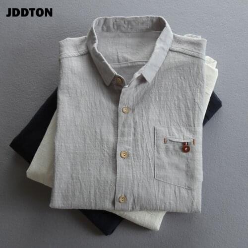 JDDTON New Mens Cotton Linen Shirts Long Sleeve Casual Soft Breathable Chinese Style Shirt Solid Colors Male Loose Shirts JE521