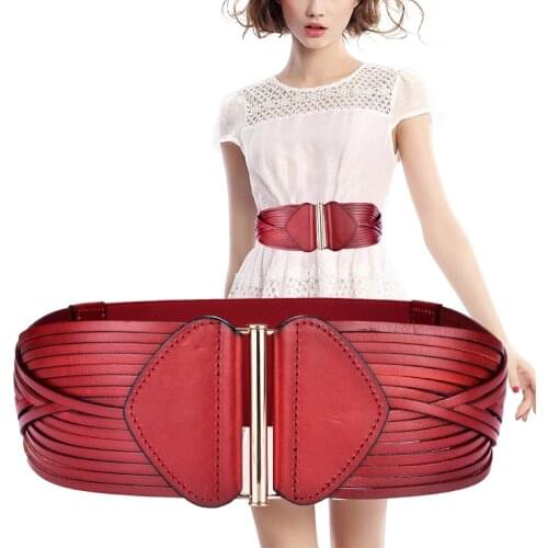Wide Belt For Women Vintage Fashion Genuine Leather Elastic Waistband Female Red Black Accessories Slimming Belt Ceinture Femme