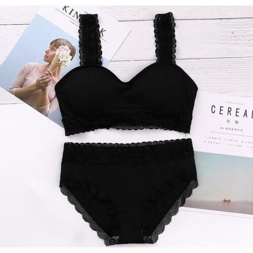 1 Pieces Sweet Style Camisoles Sets Women Cotton Seamless Breathable Camisole Lace Solid Color Camisole With Panties Set